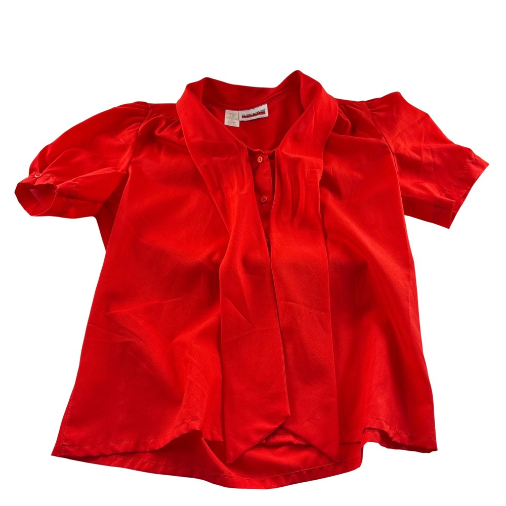 Vintage Judy Bond Red Short Sleeve Tie Neck Blouse Button Front Top Size‎ 10